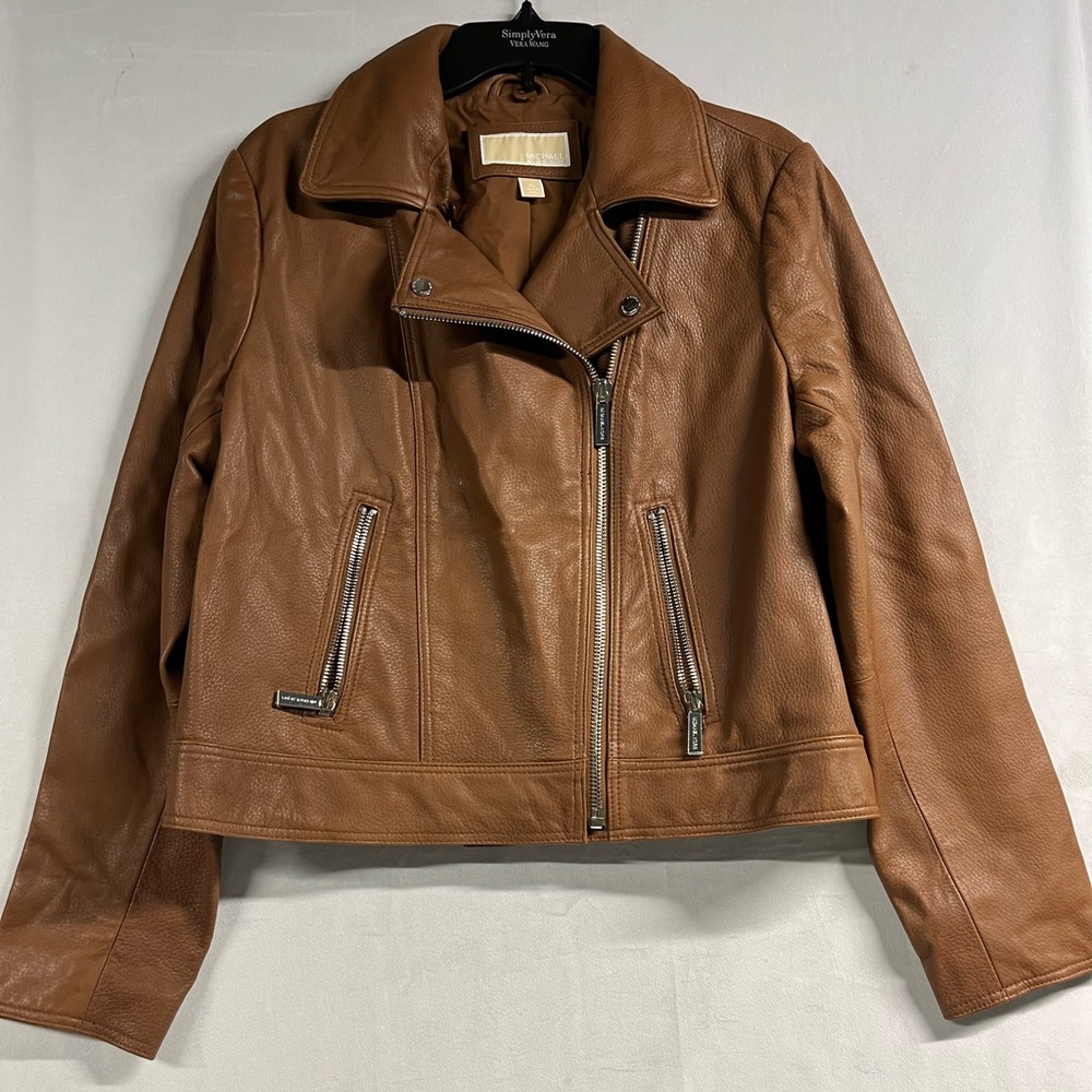 Women’s Michael Kors Brown Leather Jacket, Coat. Size XL